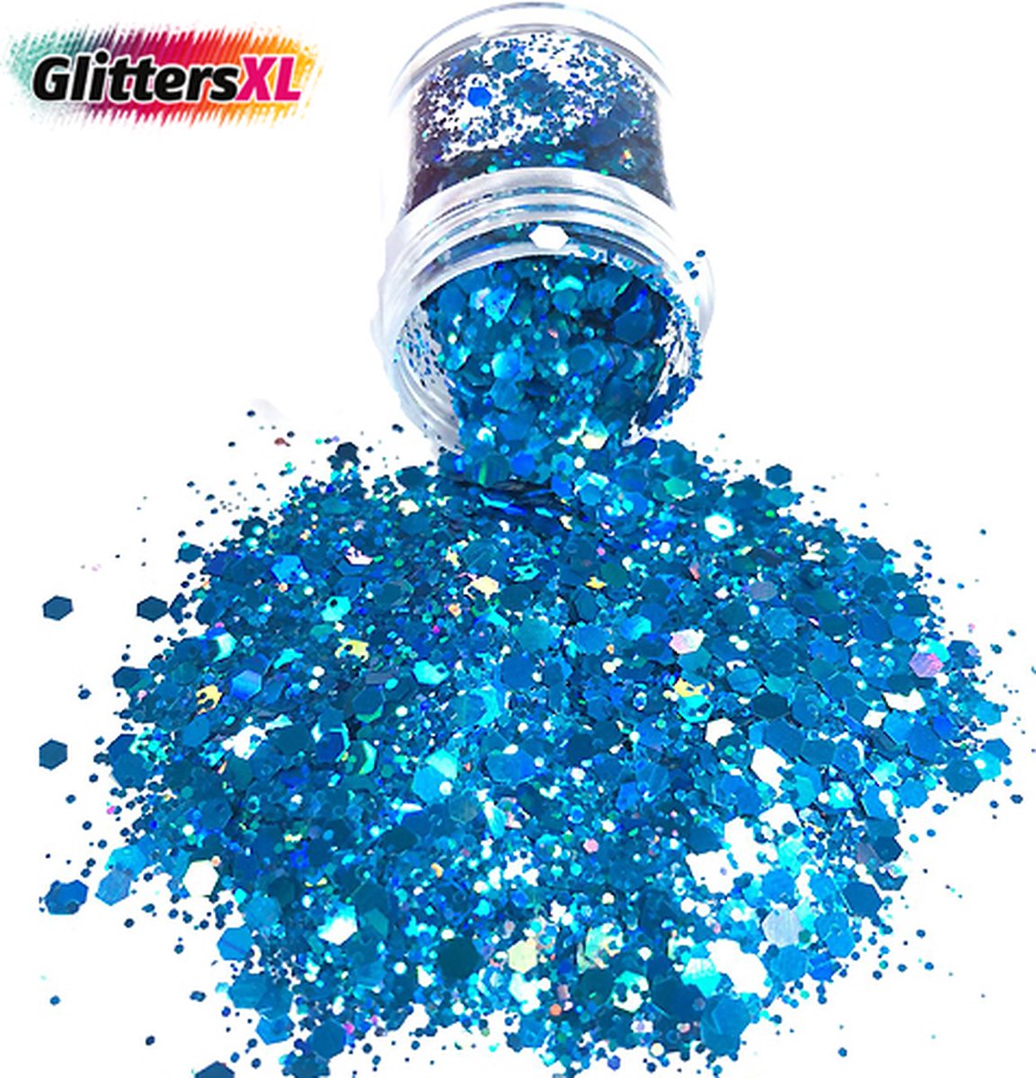 GlittersXL - Chunky Glitters (Blauw) (Volume 8g) [Festival Makeup Gezicht Lichaam - Face Body Glitter - Biologisch afbreekbaar - Versiering Dames Volwassen Kinderen]